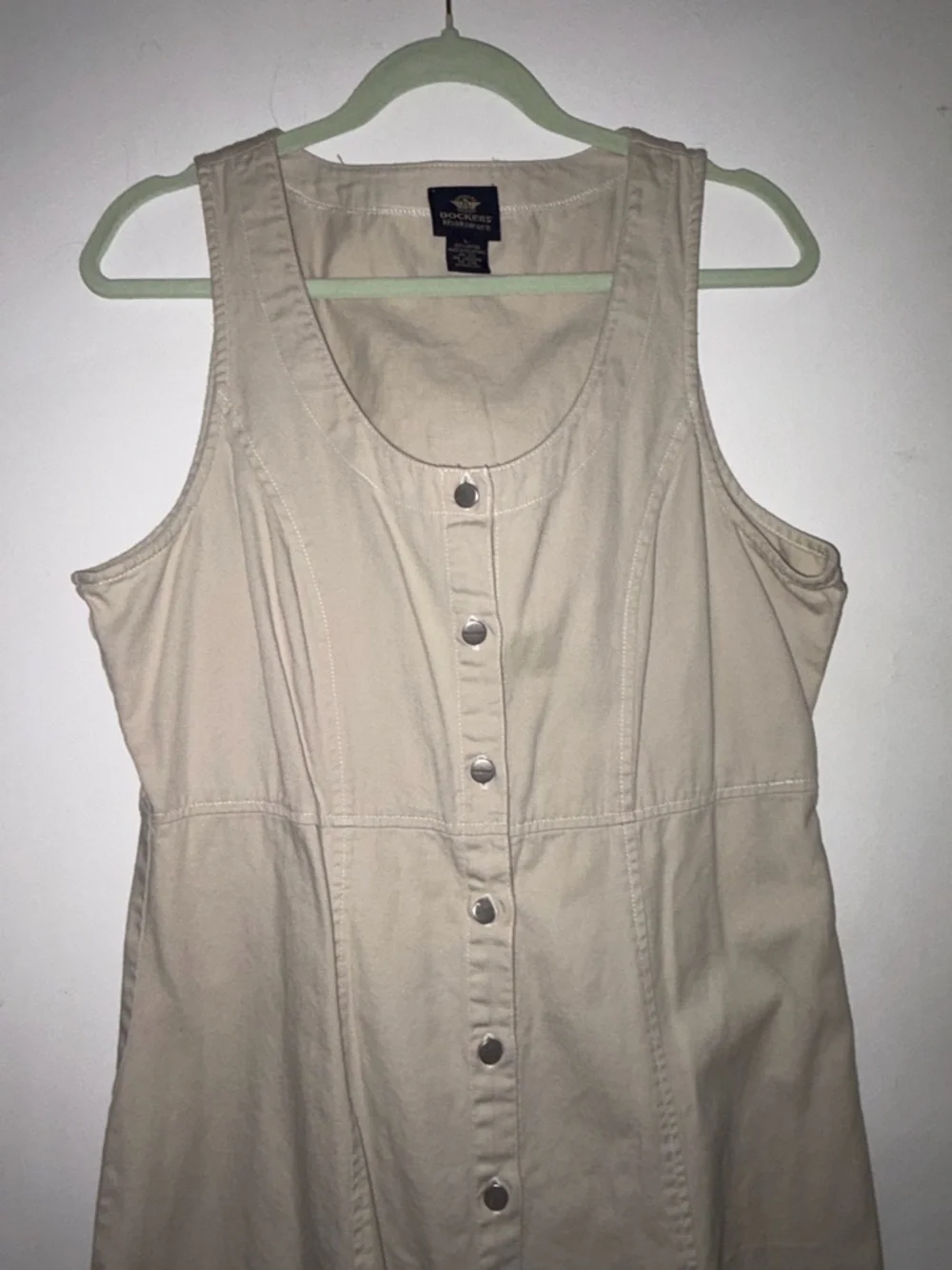 Vintage Dockers khaki Sleeveless Button-Front Midi Dress - Picture 3 of 7